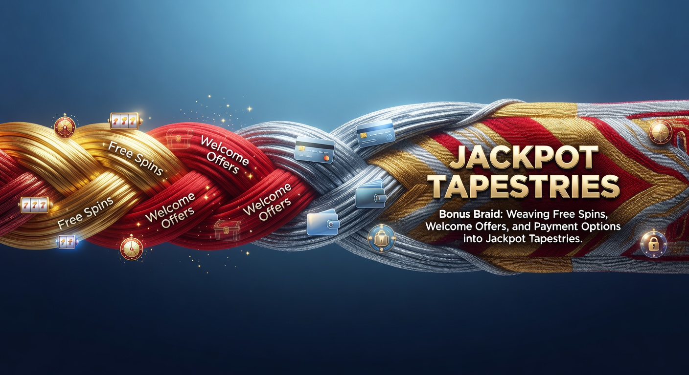 Close-up of braided threads representing free spins, bonus dollars, and lightning-fast payment arrows converging toward a glowing jackpot trophy, symbolizing integrated casino strategies
