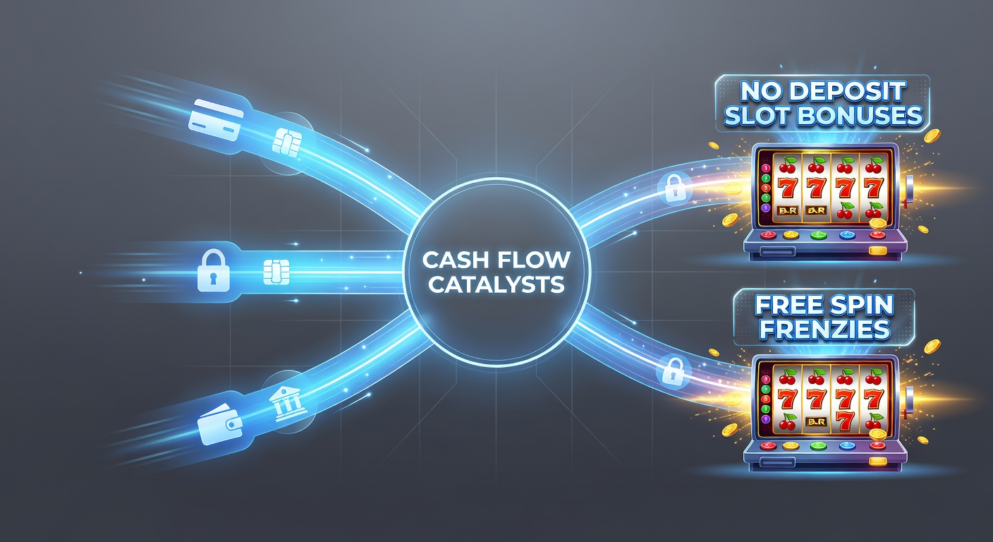 Illustration of free spins exploding on a slot machine screen connected to a payment gateway network