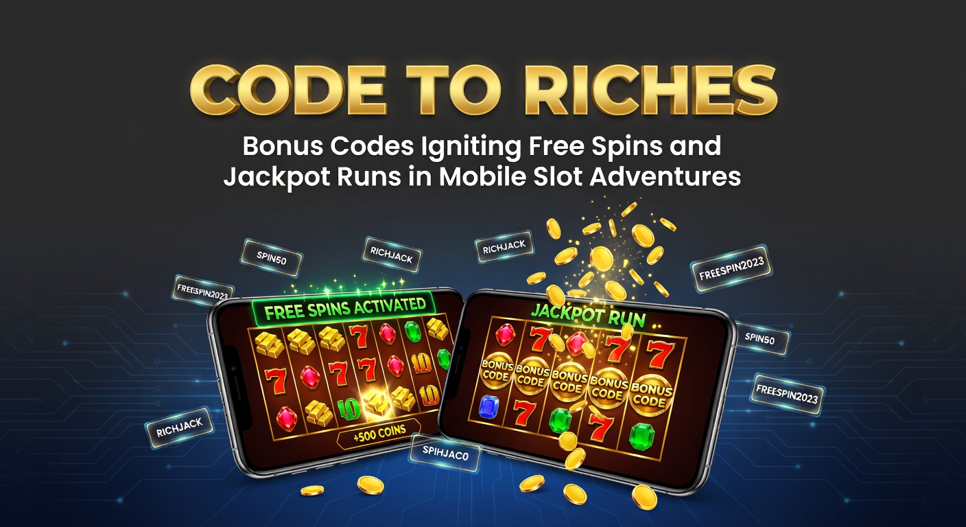 Vibrant mobile slot screen showing bonus code activation leading to cascading free spins and jackpot symbols exploding in a digital casino adventure