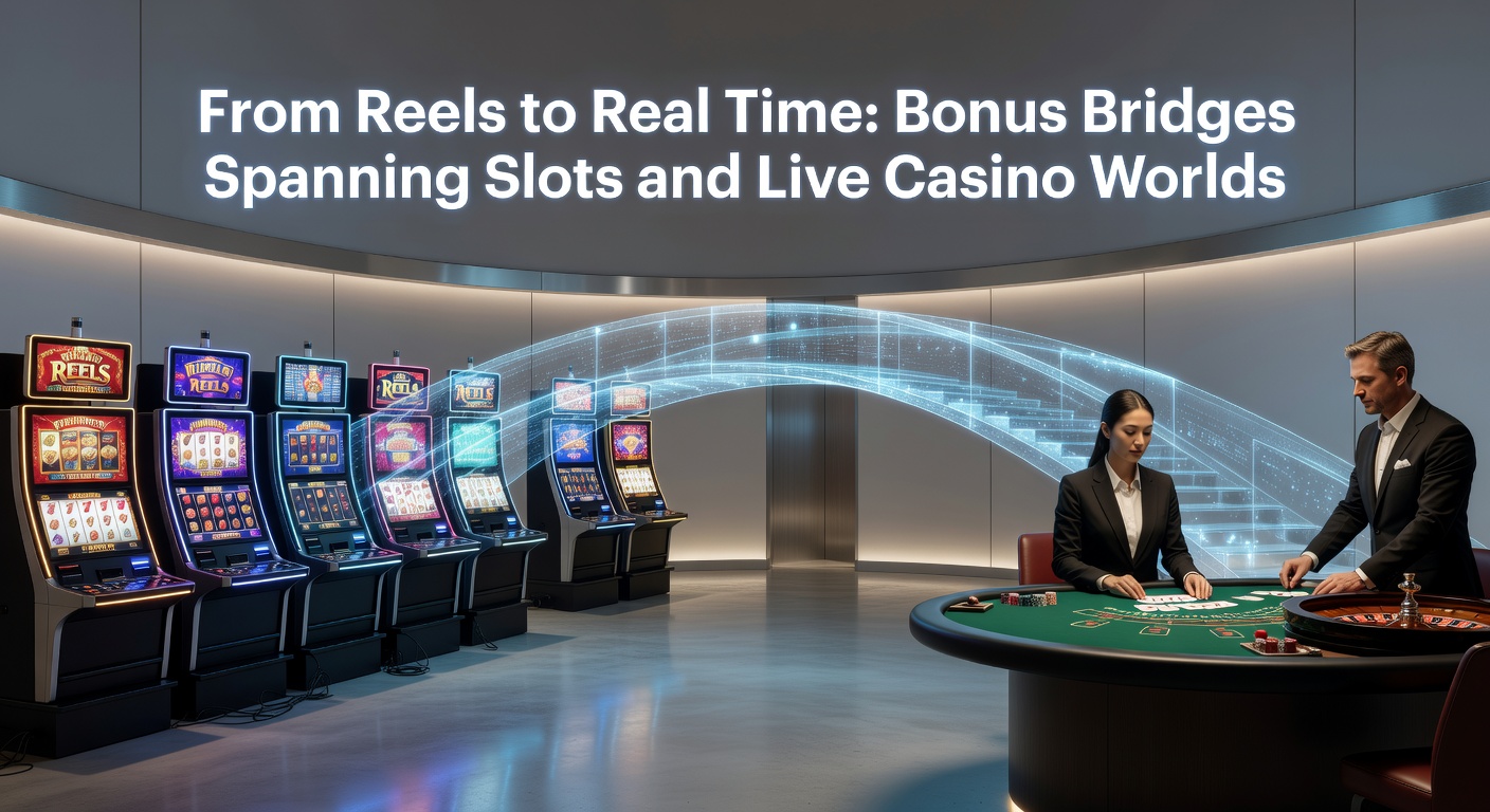 Animated graphic showing bonus funds flowing from a slot machine jackpot to a live casino roulette wheel, illustrating seamless transitions