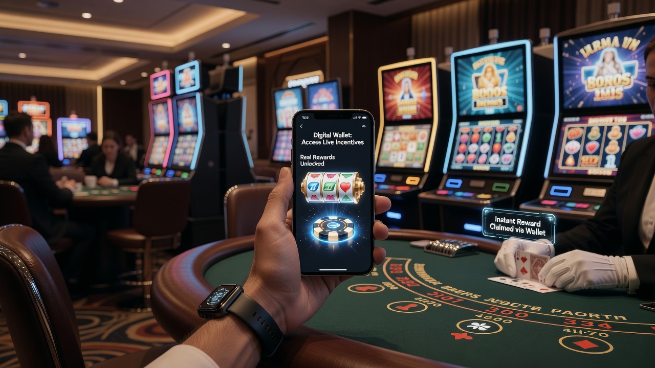 Live casino table with digital wallet reward overlay interface