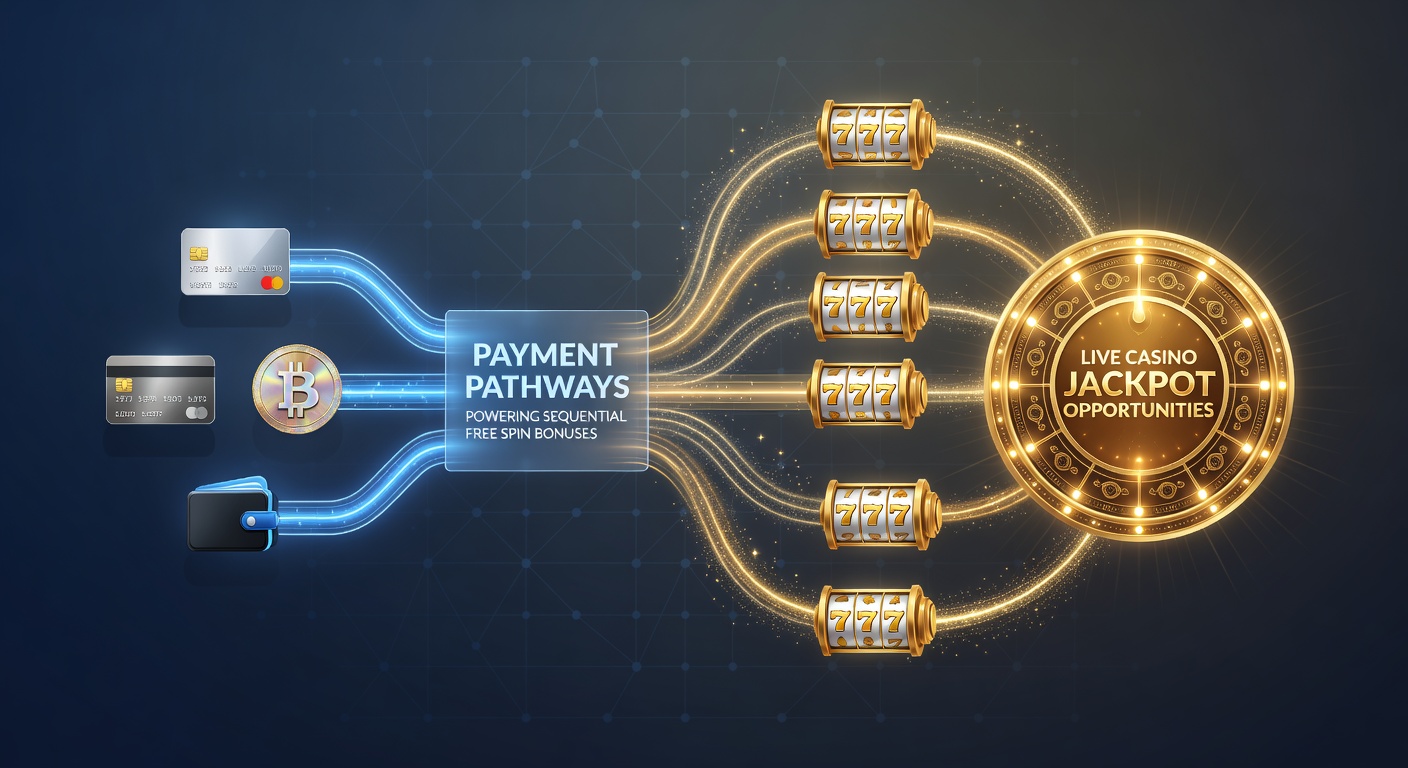Illustration of payment pathways connecting free spin bonuses to live casino jackpot opportunities