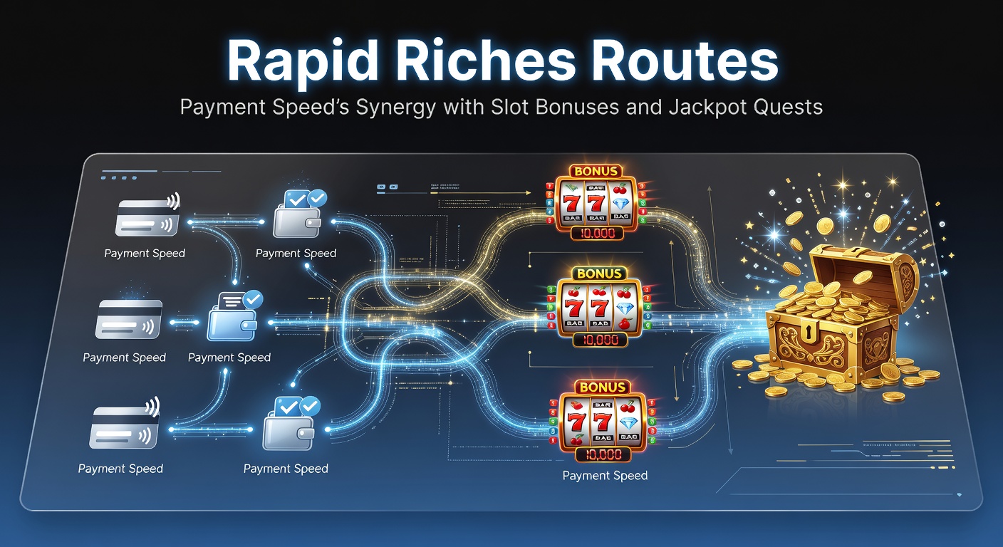 Vibrant slot machine reels spinning with golden coins cascading alongside speedy payment icons like lightning bolts and e-wallets, symbolizing the fast fusion of deposits, bonuses, and jackpot wins