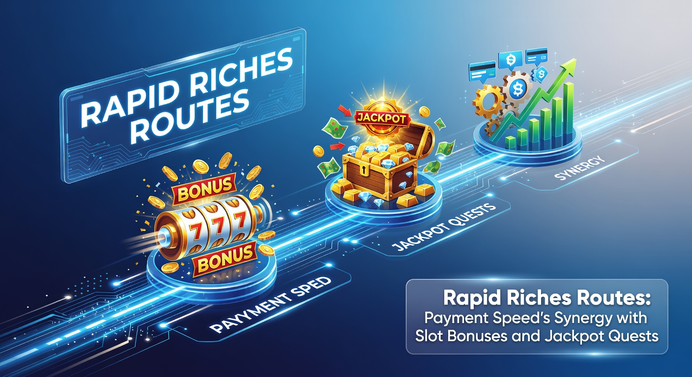 Dynamic graphic of a jackpot meter exploding with lights and coins, intertwined with swift payment streams like digital arrows racing toward bonus icons and slot reels