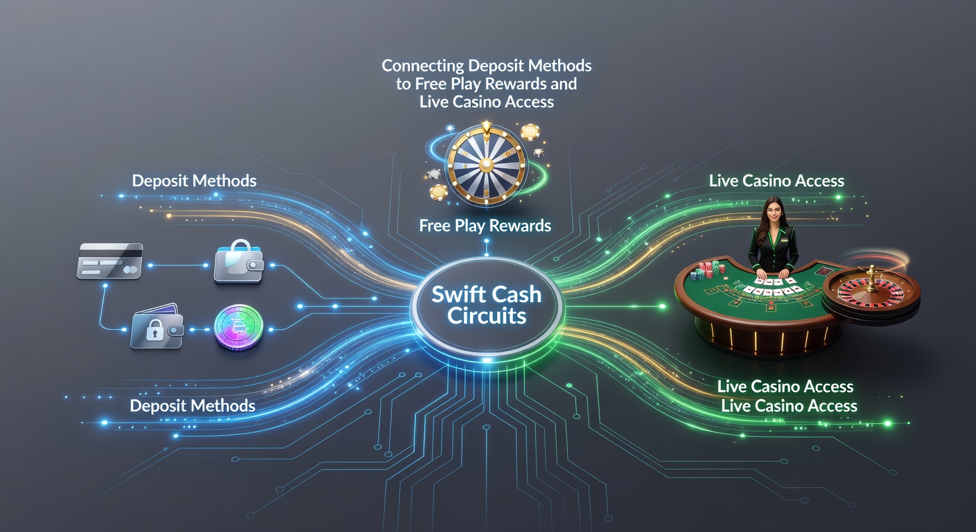 Digital graphic showing money flowing swiftly from deposit icons to slot machines, bonus symbols, and live dealer tables