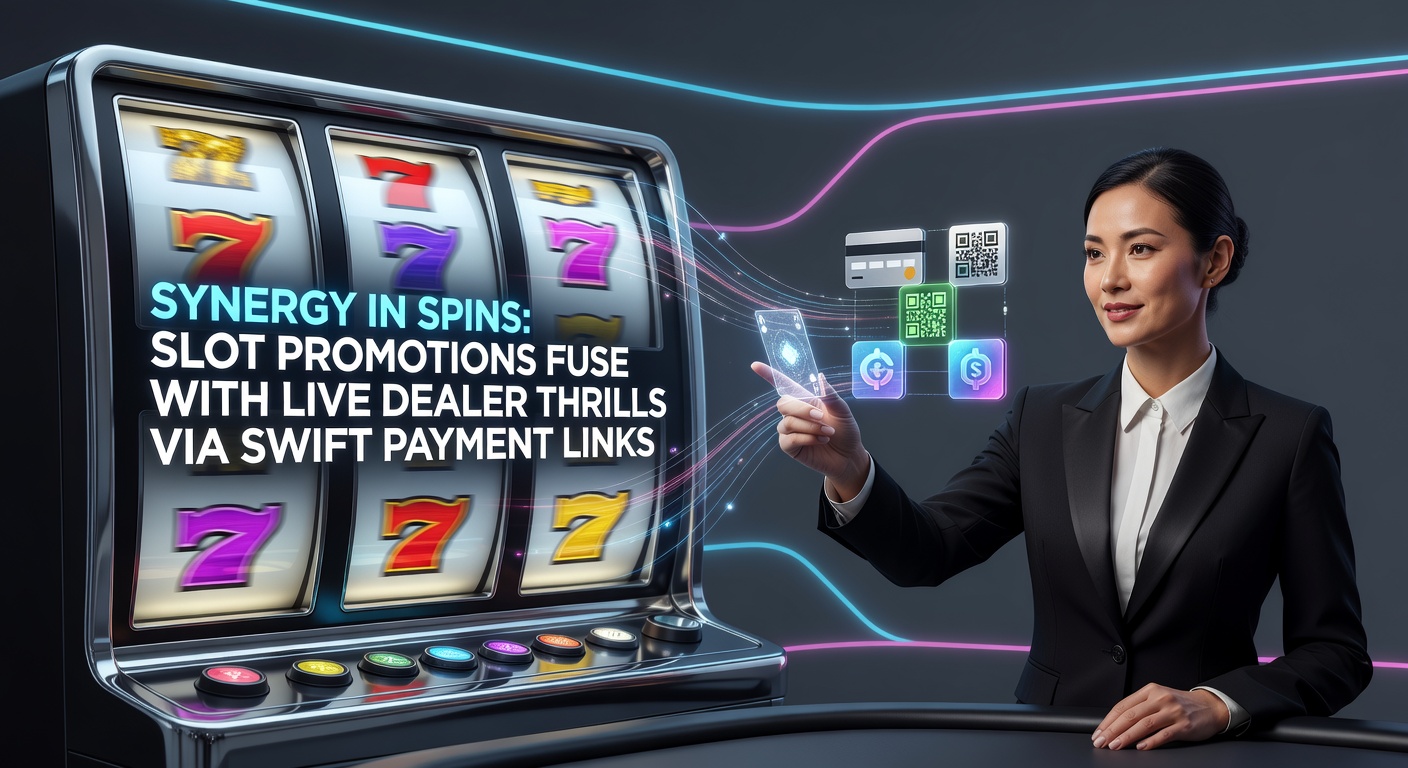 Dynamic fusion of colorful slot reels blending into a live dealer blackjack table, with swift payment icons connecting them seamlessly