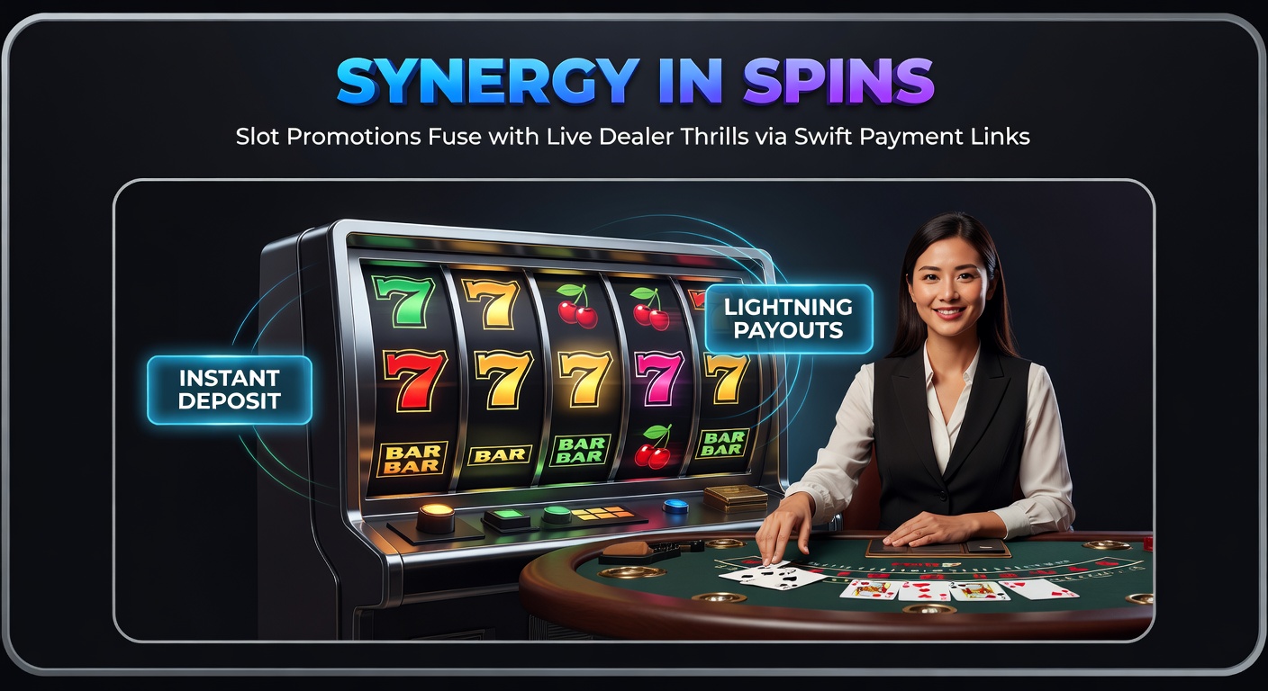 Illustration of a slot machine jackpot exploding into a live dealer poker scene, bridged by glowing instant payment streams