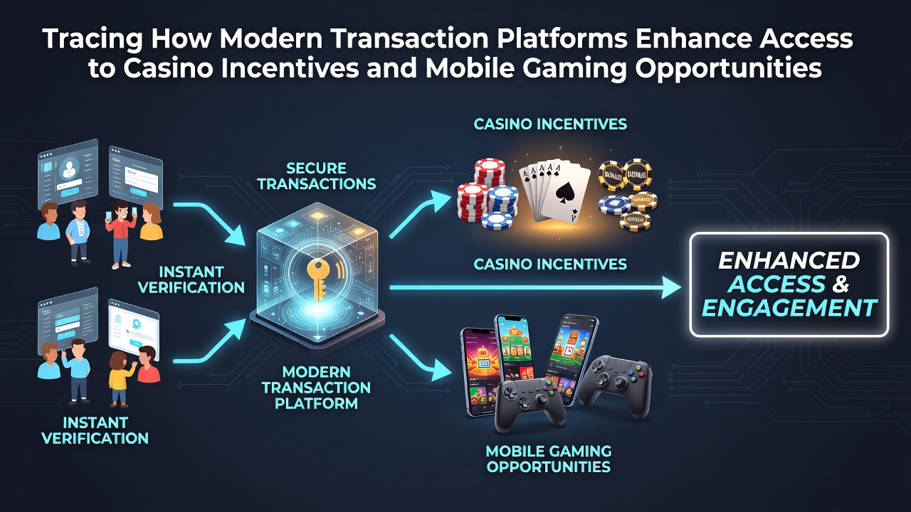 Illustration of digital transaction platforms linking casino bonuses to mobile devices